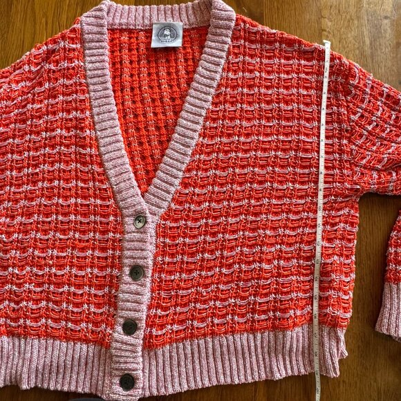 ANTHROPOLOGIE Happy Sheep Textured Cardigan Womens Large L Sweater Orange Red - Picture 13 of 14